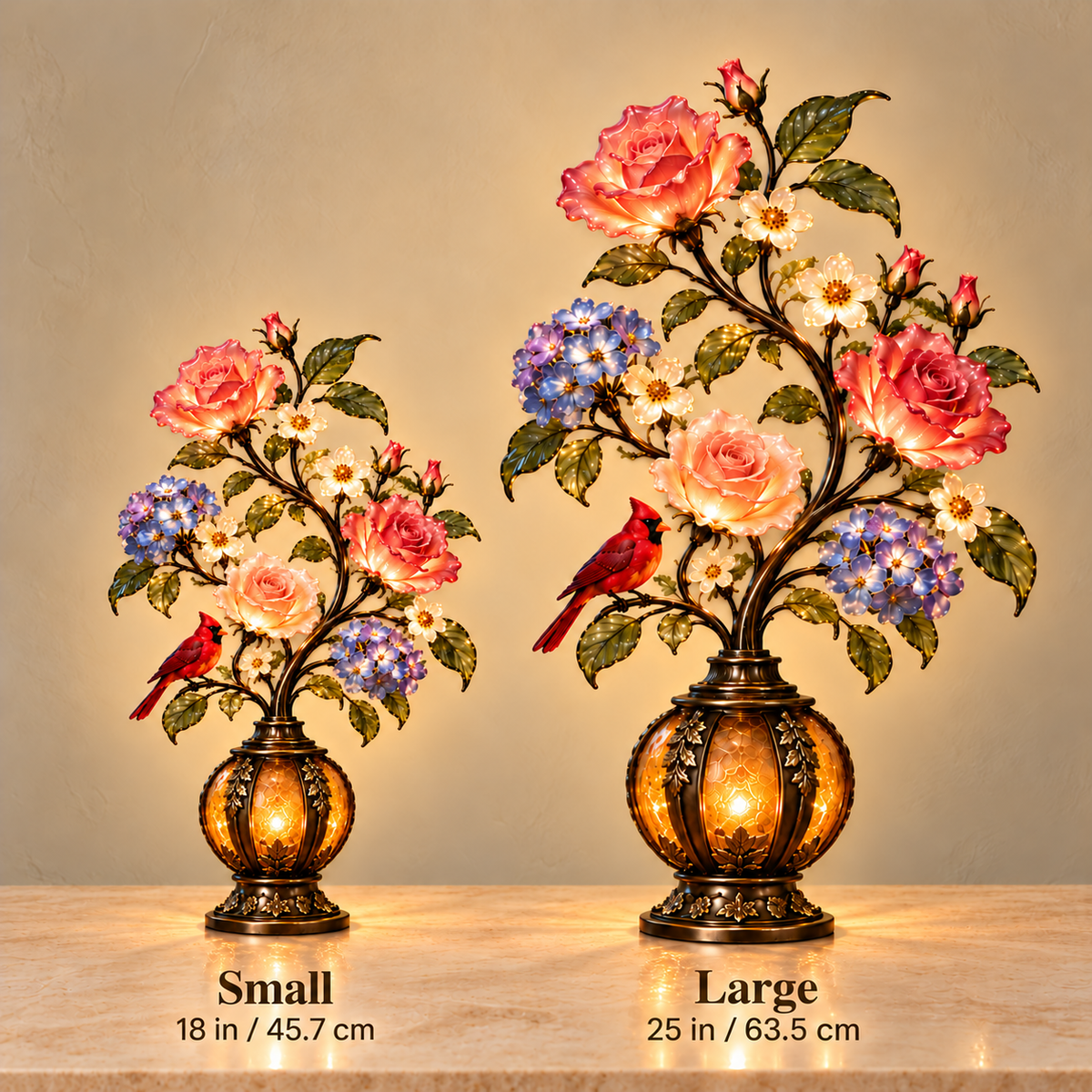 🎁Last Day 49% OFF🔥🌹✨ Eternal Bloom – Vintage Rose & Cardinal Table Lamp