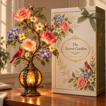 🎁Last Day 49% OFF🔥🌹✨ Eternal Bloom – Vintage Rose & Cardinal Table Lamp
