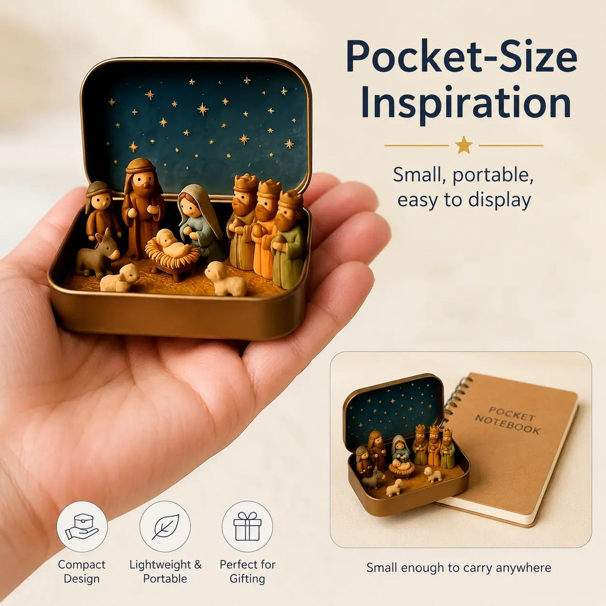 🎁Last Day 49% OFF🔥✝️ Scatolina ricordo con mini presepe — Set tascabile della Sacra Famiglia natalizia
