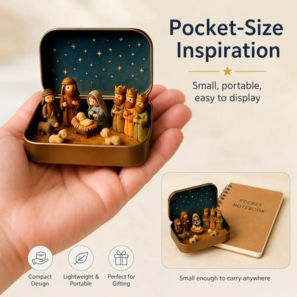 🎁Last Day 49% OFF🔥✝️ Scatolina ricordo con mini presepe — Set tascabile della Sacra Famiglia natalizia