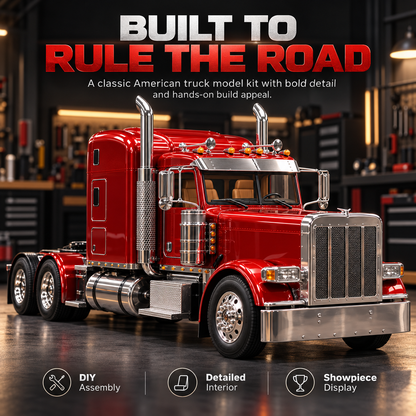 🎁Last Day 49% OFF🔥🚛 Candy Apple Red American Truck Model Kit – Build Your Own Classic Semi Truck