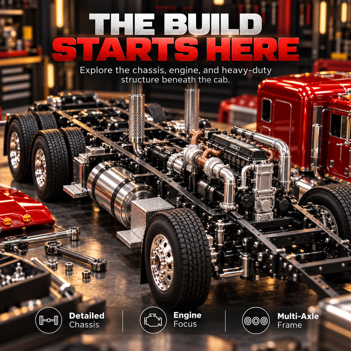 🎁Last Day 49% OFF🔥🚛 Candy Apple Red American Truck Model Kit – Build Your Own Classic Semi Truck