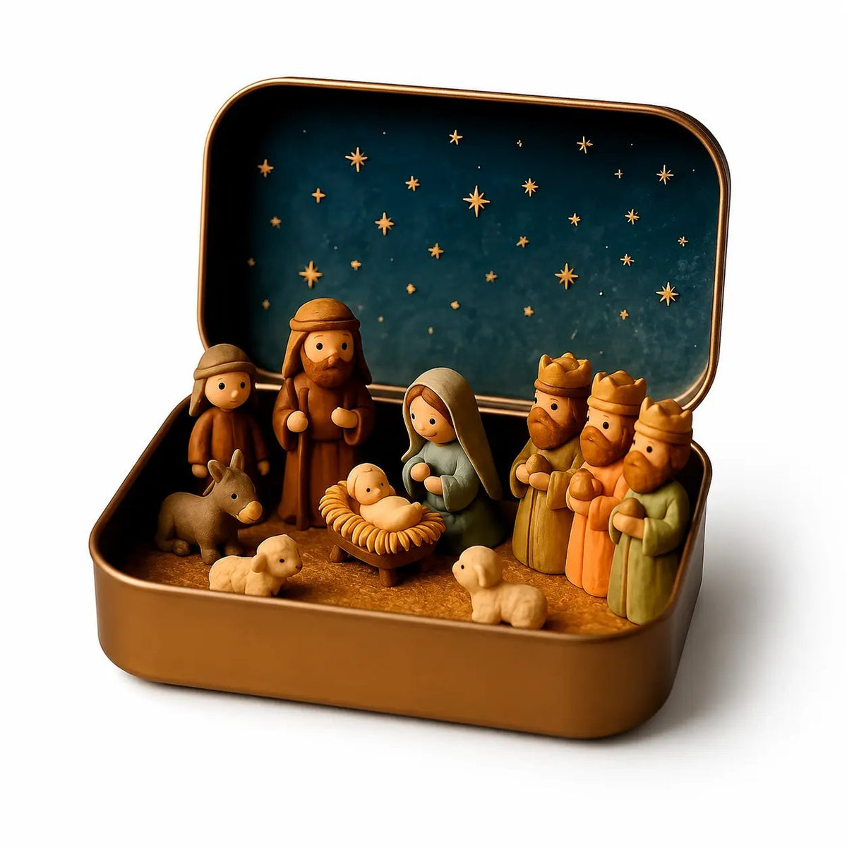 🎁Last Day 49% OFF🔥✝️ Scatolina ricordo con mini presepe — Set tascabile della Sacra Famiglia natalizia