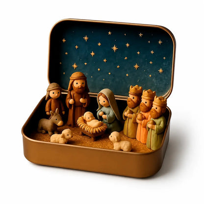 🎁Last Day 49% OFF🔥✝️ Scatolina ricordo con mini presepe — Set tascabile della Sacra Famiglia natalizia
