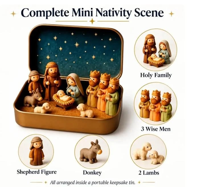 🎁Last Day 49% OFF🔥✝️ Scatolina ricordo con mini presepe — Set tascabile della Sacra Famiglia natalizia