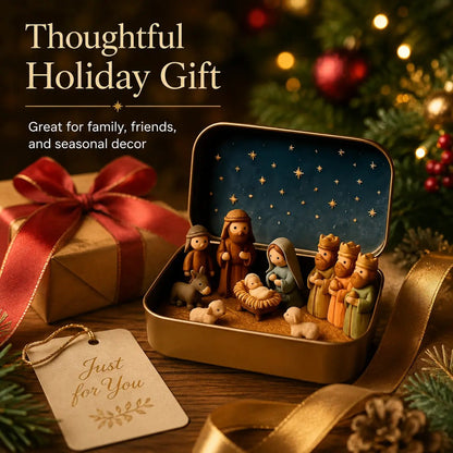 🎁Last Day 49% OFF🔥✝️ Scatolina ricordo con mini presepe — Set tascabile della Sacra Famiglia natalizia