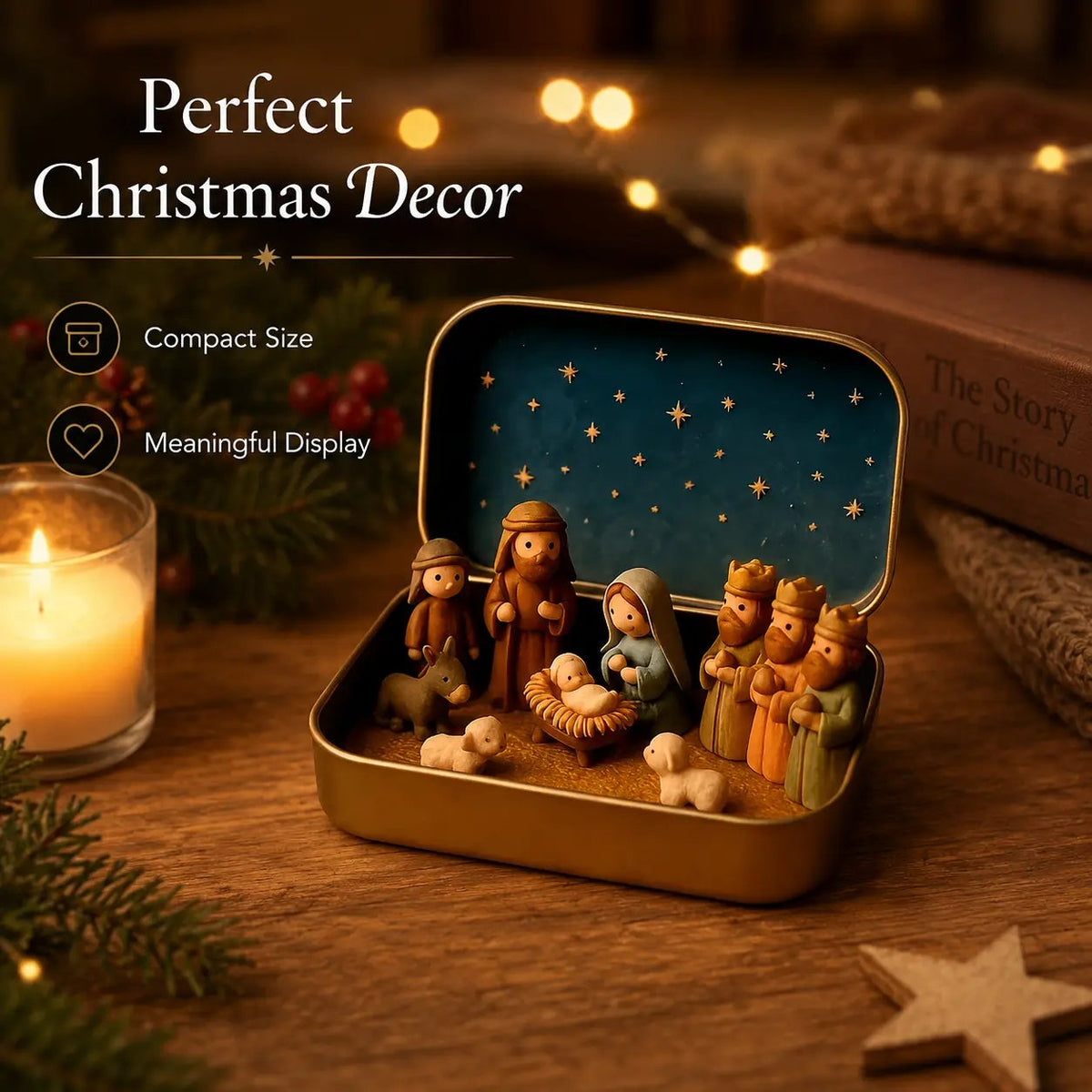 🎁Last Day 49% OFF🔥✝️ Scatolina ricordo con mini presepe — Set tascabile della Sacra Famiglia natalizia