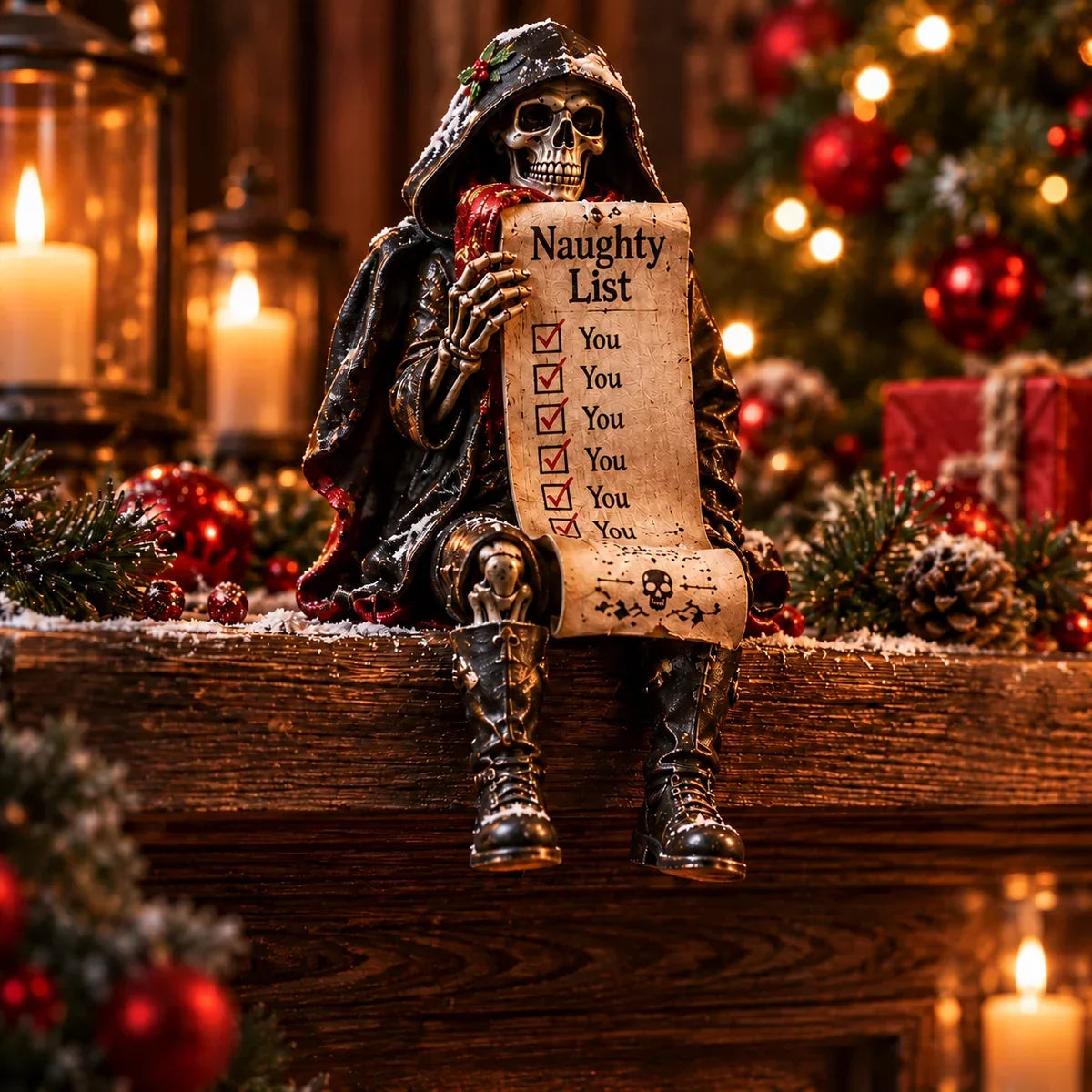 💀🎄 Naughty Christmas Skeletons – 6-Style Gothic Holiday Shelf Sitters, Funny Mantel Decor & Unique Christmas Gifts 🎁